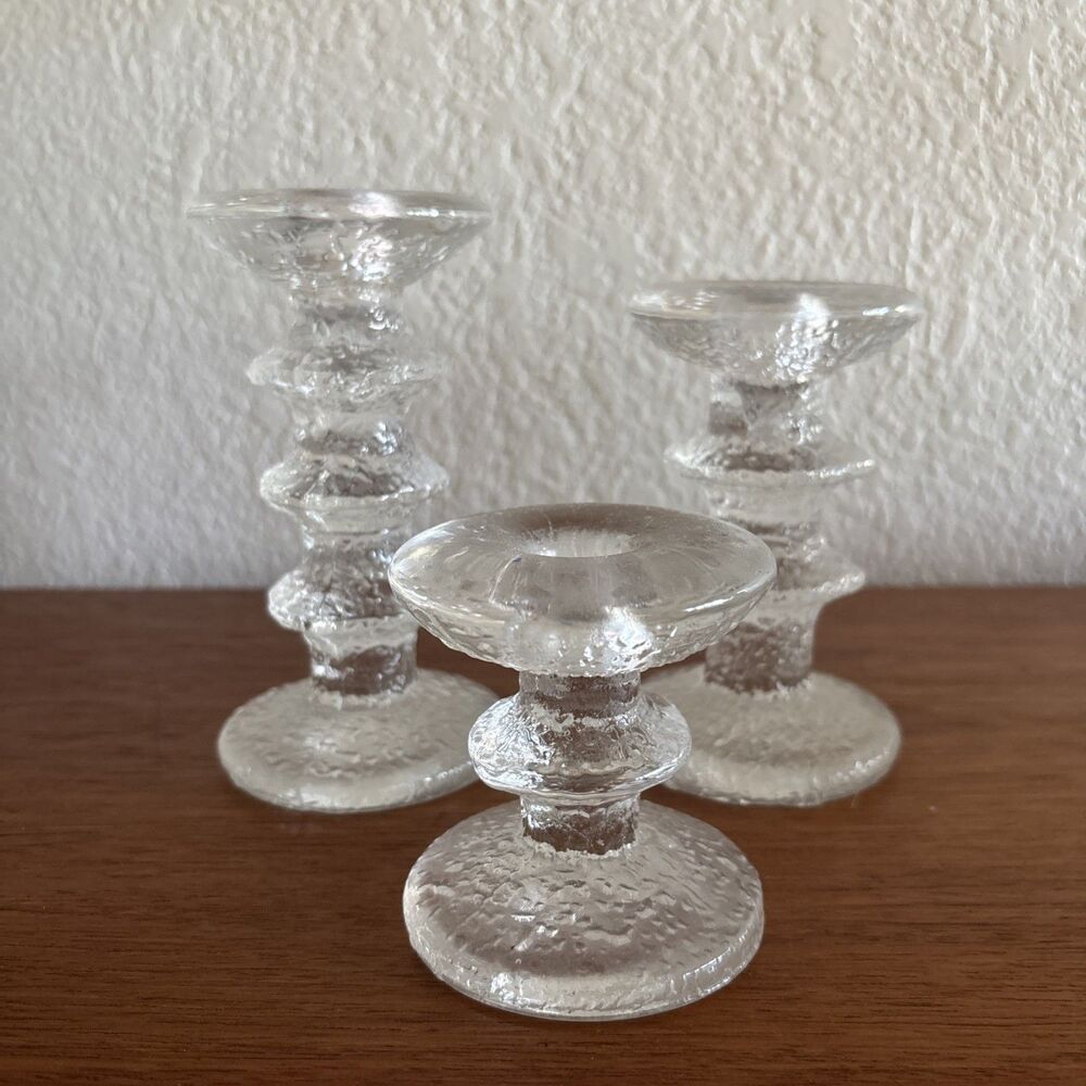 Iittala Festivo 1 2 & 3 Ring Candlestick Set of 3 with Finland Stickers